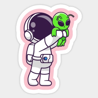 Cute Astronaut Holding Baby Alien Cartoon Sticker